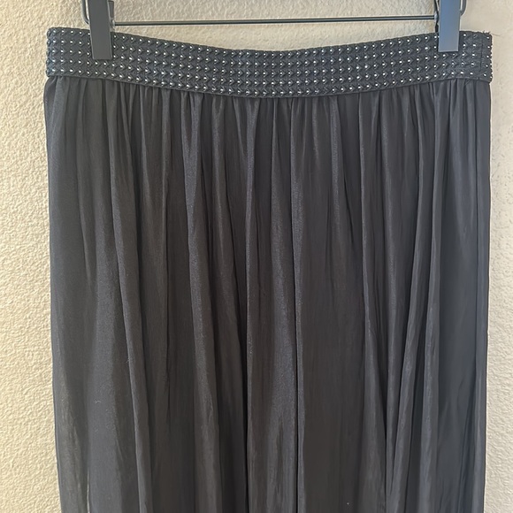 H&M Black Sheer High Side Slit Elastic Waist Pull On Maxi Skirt Size M - Picture 2 of 11